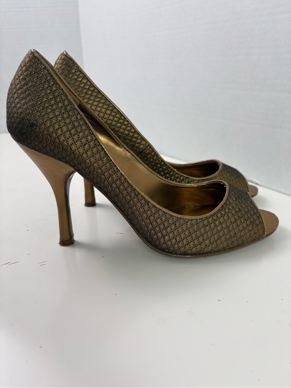 Enzo Angiolini Bronze Metallic Peep-Toe Stiletto Heels